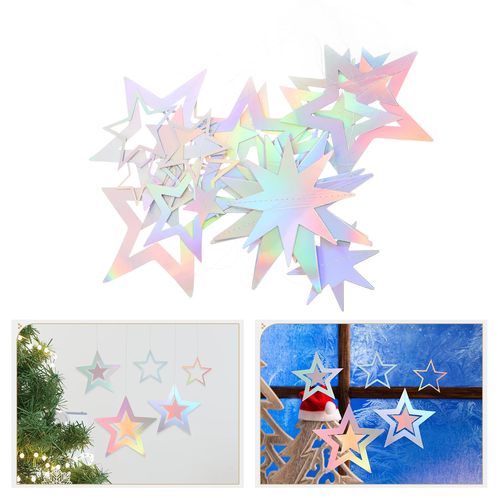 

15pcs Holographic Five-Pointed Star Garland Laser Cut Ceiling Hanging Party Decorations For Christmas Birthday Wedding Baby