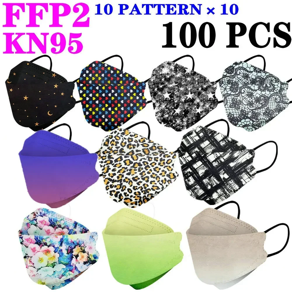 KN95 FFP2 CE 60Unique Print Beauty Wholesale Fish Mask Mascarilla Protective Respirator Dustproof Anti-Fog Adult Colored Masques