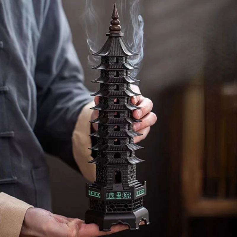 Creative Alloy Pagoda Incense Burner Household Indoor Vertical Incense Stick Tea Ceremony Zen Home Decoration Ornaments