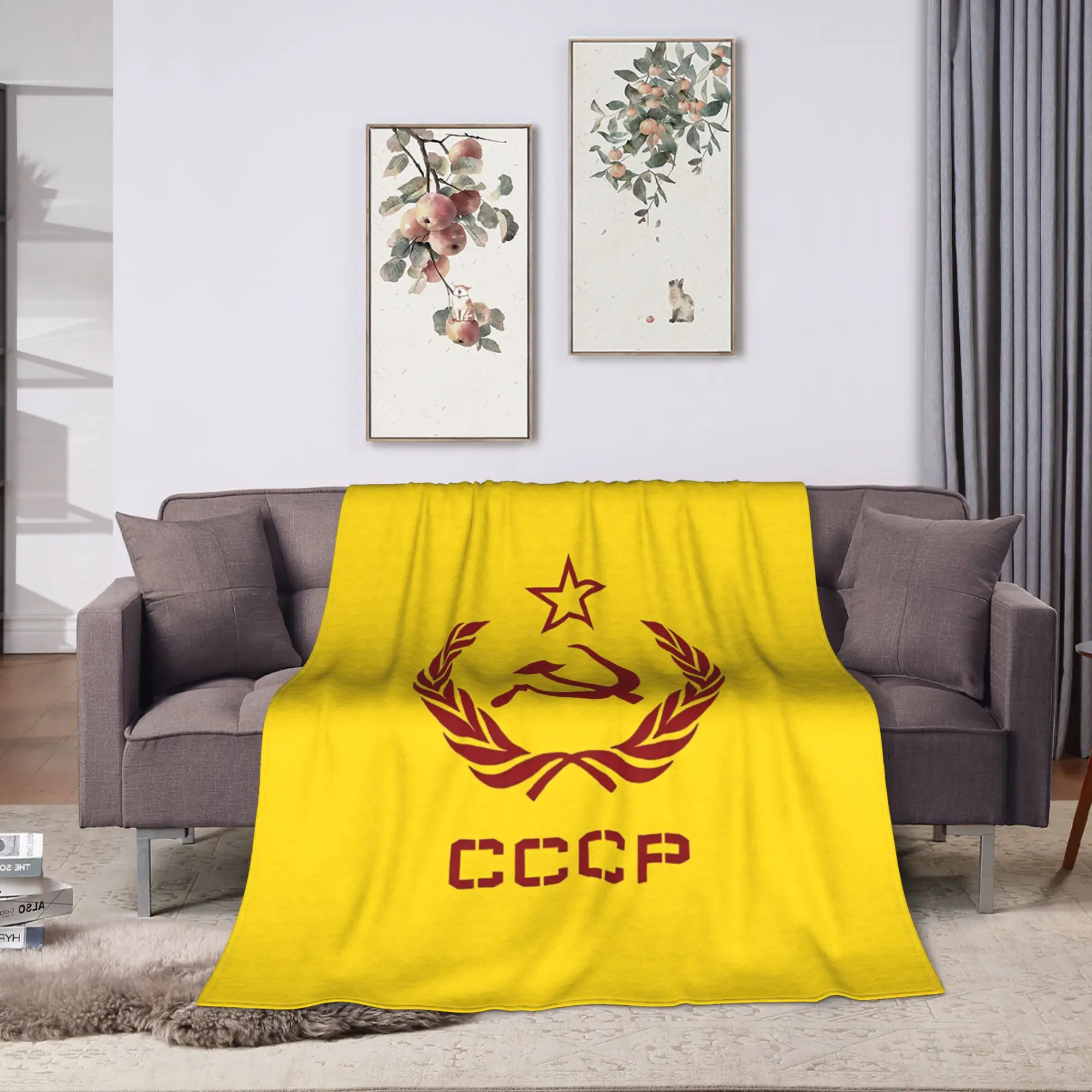 CCCP Soviet Hammer And Sickle Star Flannel Blanket Spring  Soft Throw Blanket for Girls Boys Couch Bed Sofa Bed Cover