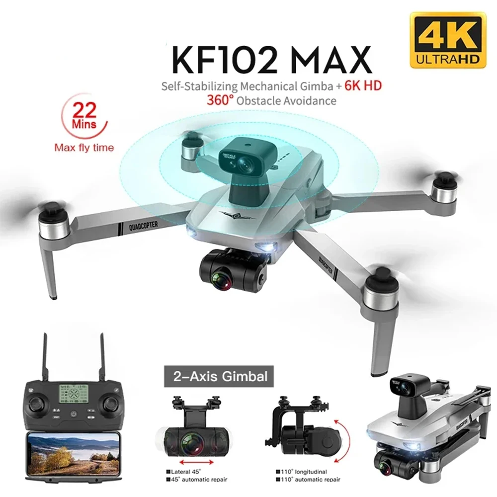 Dron Profesional KF102 con GPS, cuadricóptero plegable sin escobillas, cámara 4k 8K HD, cardán de 2 ejes, antivibración, fotografía aérea, 1,2 km, nuevo