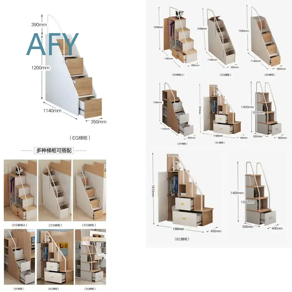 Wardrobe Ladder Cabinet Bookshelf Ladder Cabinet Drawer Stair Cabinet for Home Office Bedroom Living Room Storage Space