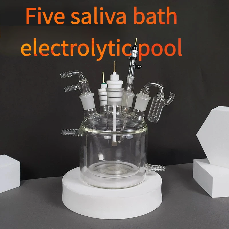 Five-hole Water Bath Electrolysis Cell, Single/double-layer, Boron Glass   PTFE, 50ml-500ml, High Temp Resistance