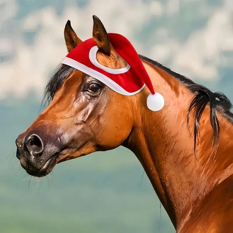 Santa Hat for Horse Equestrian Christmas  Horse Fly Ear Bonnet for Christmas Parade Horse Costume Holiday One Ear Slip On