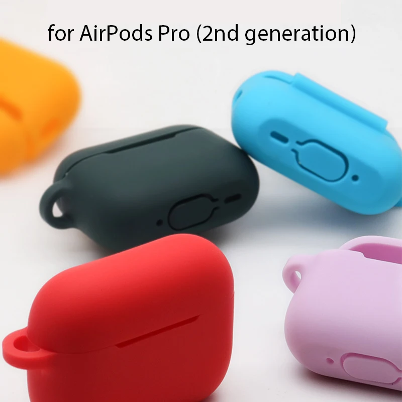 ใหม่สำหรับ AirPods Pro 2rd Generation Cover เรียบง่ายน่ารักสีทึบสีดำเรืองแสงสีแดงป้องกันกันกระแทก Hook