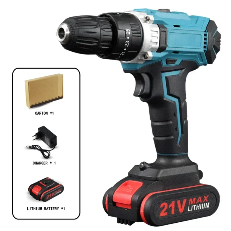 21V 1000W Electric Impact Drill 2 in 1 Electric Cordless Lithium-Ion Battery 2 Speed Power Tools Mini Electric Power Screwdriver