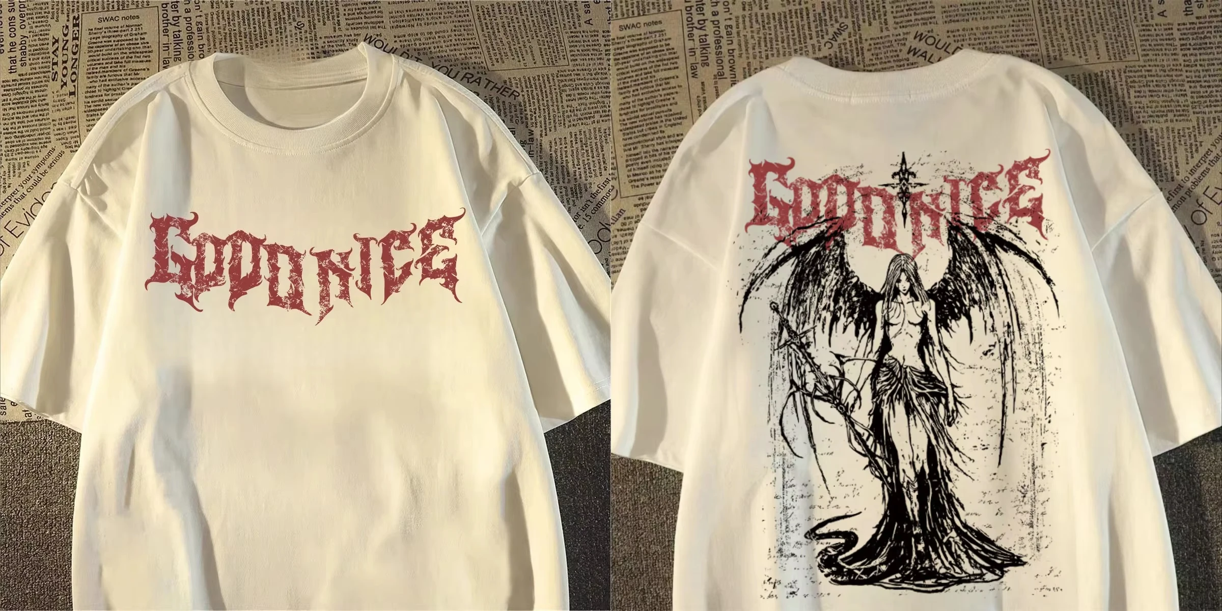 Sword Wielding Angel Graphic T-shirt Vintage Washed Gothic Dark Streetwear Harajuku Unisex Oversized Cotton Short Sleeve Tee Top
