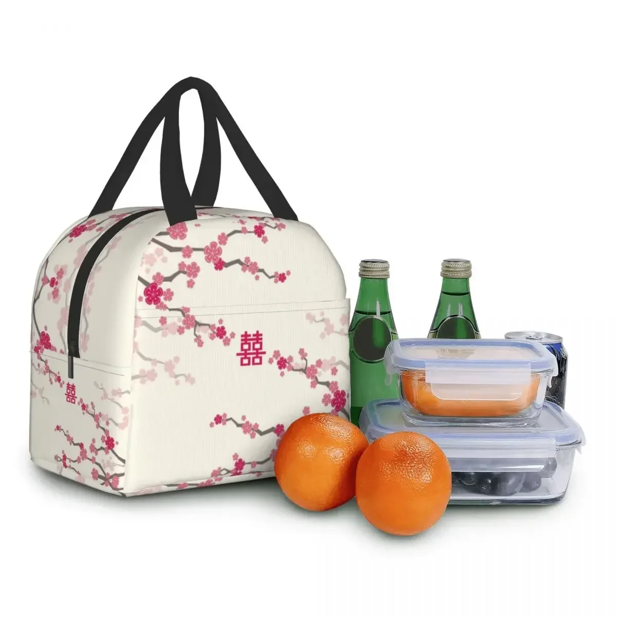 Bolsas de almuerzo aisladas de flores de cerezo Sakura japonesas para mujeres, refrigerador térmico reutilizable, caja Bento de flores para niños y escuela