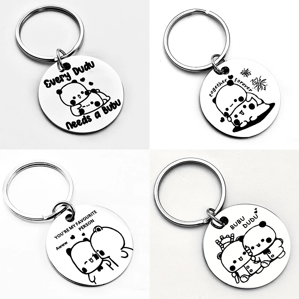 Bubu Dudu Love Bear Design Stainless Steel Keychain, Perfect Gift for Couples, Fashionable, Elegant and Cute Pendant Accessories