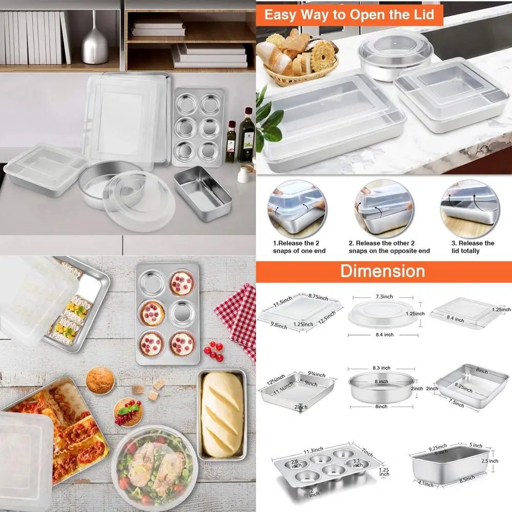 

Набор из 8 предметов для выпечки и запекания с крышками, включая лазанья, торт, буханка и формы для кексов, прочный и можно мыть в посудомоечной машине.