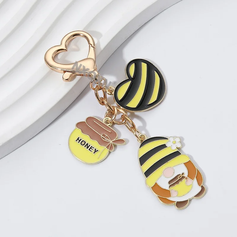 1 Buah Gantungan Kunci Enamel Bunga Hati Orang Tua Berjanggut Putih Lebah Lucu Kartun Gantungan Kunci Hadiah Bagus Buatan Tangan Lebah Madu Indah untuk Teman