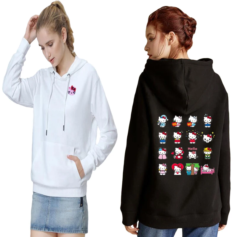 

Women Wool Hoodie Cute Pink Cat Embroidery Cartoon Cute Versatile Cat Print Cotton Autumn/winter Pocket Pullover Hoodie