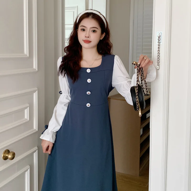 

Fashion Retro Square Collar Midi Dress for Women Elegant French Skirt Flare Sleeve Bow Office Sweet Spring Summer Fashion 2024