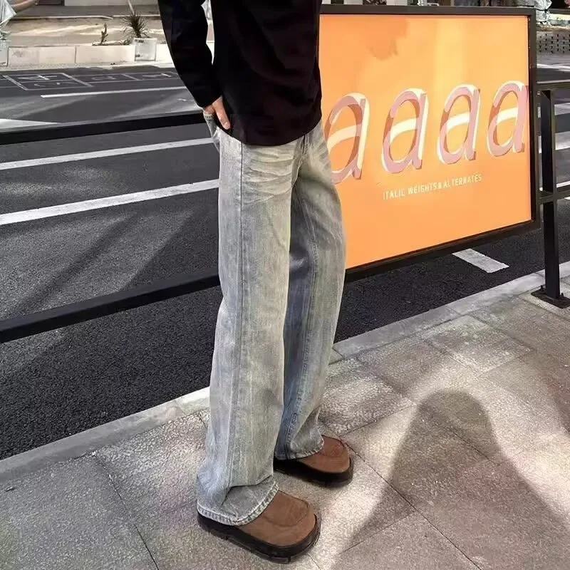 جينز صغير الطراز للرجال في الربيع والخريف، سراويل أمريكية عصرية عالية الشارع، سراويل ضيقة ذات قصة ضيقة مستقيمة الساق