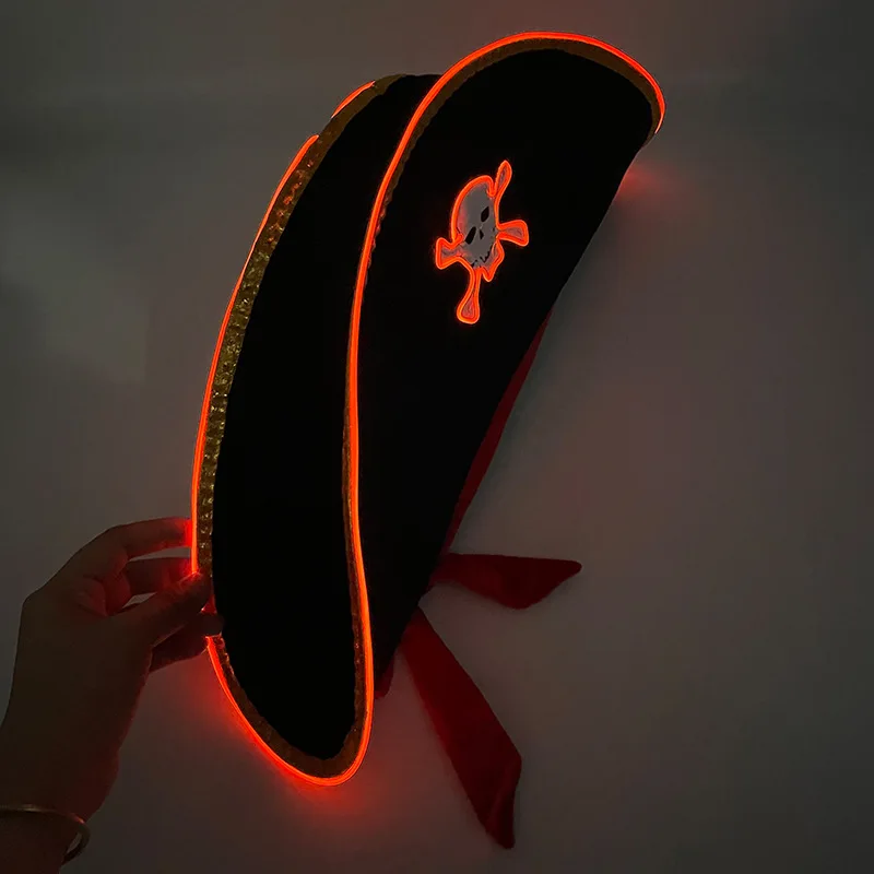 تضيء قبعة القراصنة LED الكبار قبعة القراصنة هالوين القراصنة زي للرجال النساء المراهقين هالوين حفلة تنكرية تأثيري