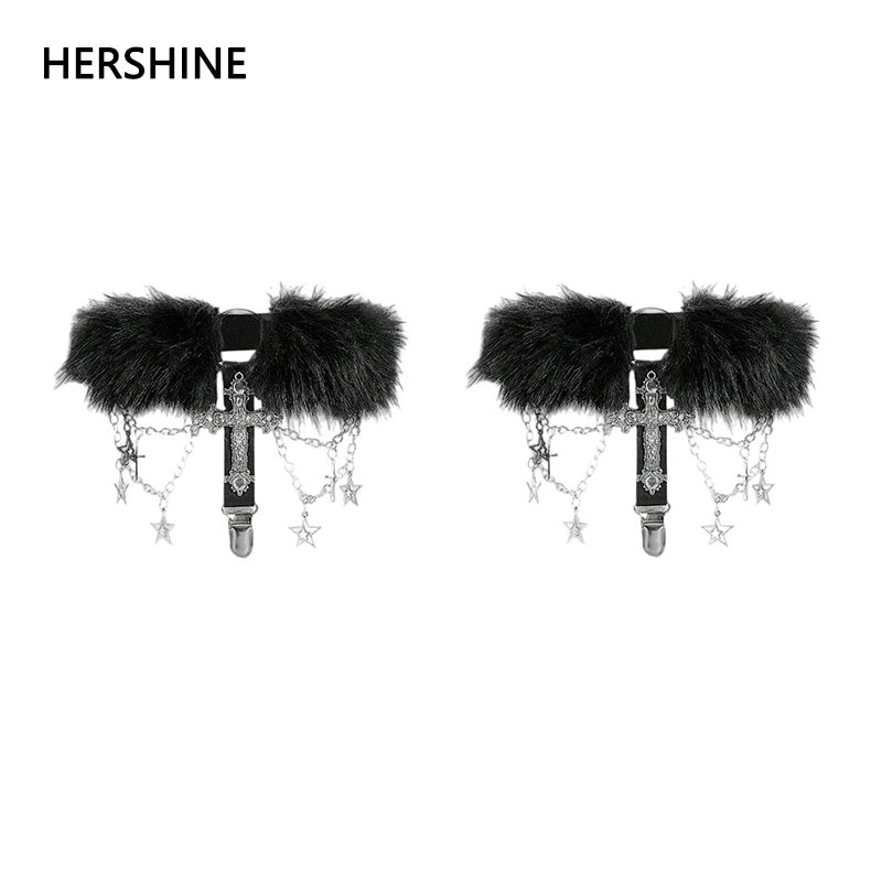 

HERSHINE комплект из 2 предметов, женские пушистые ремни для ног с перекрестной цепочкой/зажимы для носков, Y2K, готический панк-рок, хип-хоп, стиль косплея, весна, лето
