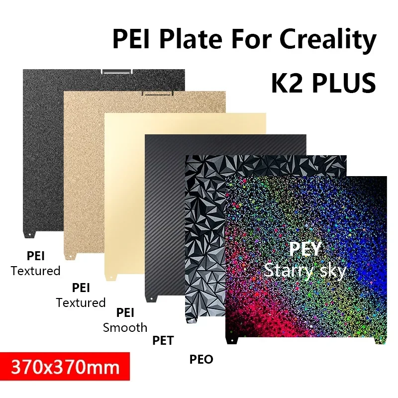 Black PEI Frosted Build Plate 370x370mm High Strength & Wear Resistance Easy Mode Steel Sheet for K2 For Creality K2 Plus