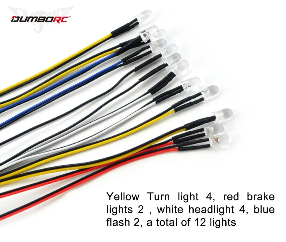 Dumborc ระบบไฟ RC ชุดไฟ LED DC ปกติเข้ากันได้กับตัวรับสัญญาณ xDC 5มม. โคมไฟลูกปัด12หลอดสำหรับดริฟท์บนถนน mobil RC