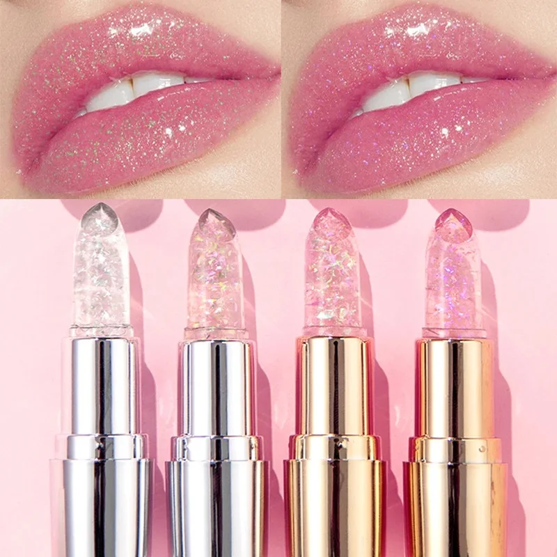 Qibest quente glitter transparente bálsamo labial cores mudando batom hidratante natural shimmer lábios plumper gloss lábios cosméticos