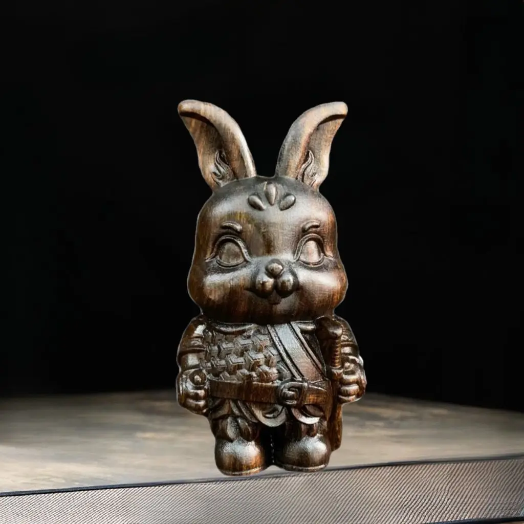 Darakan Incense Wood Carving Domineering Rabbit General Handle Pieces Crafts Small Ornaments Gifts Zodiac Rabbit Ornaments