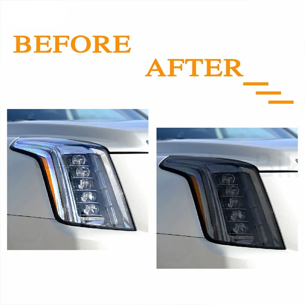 

2X Car Headlight Protection Tint Film Smoke Black TPU Protective Transparent Sticker for Cadillac Escalade 2015-2020 Accessories