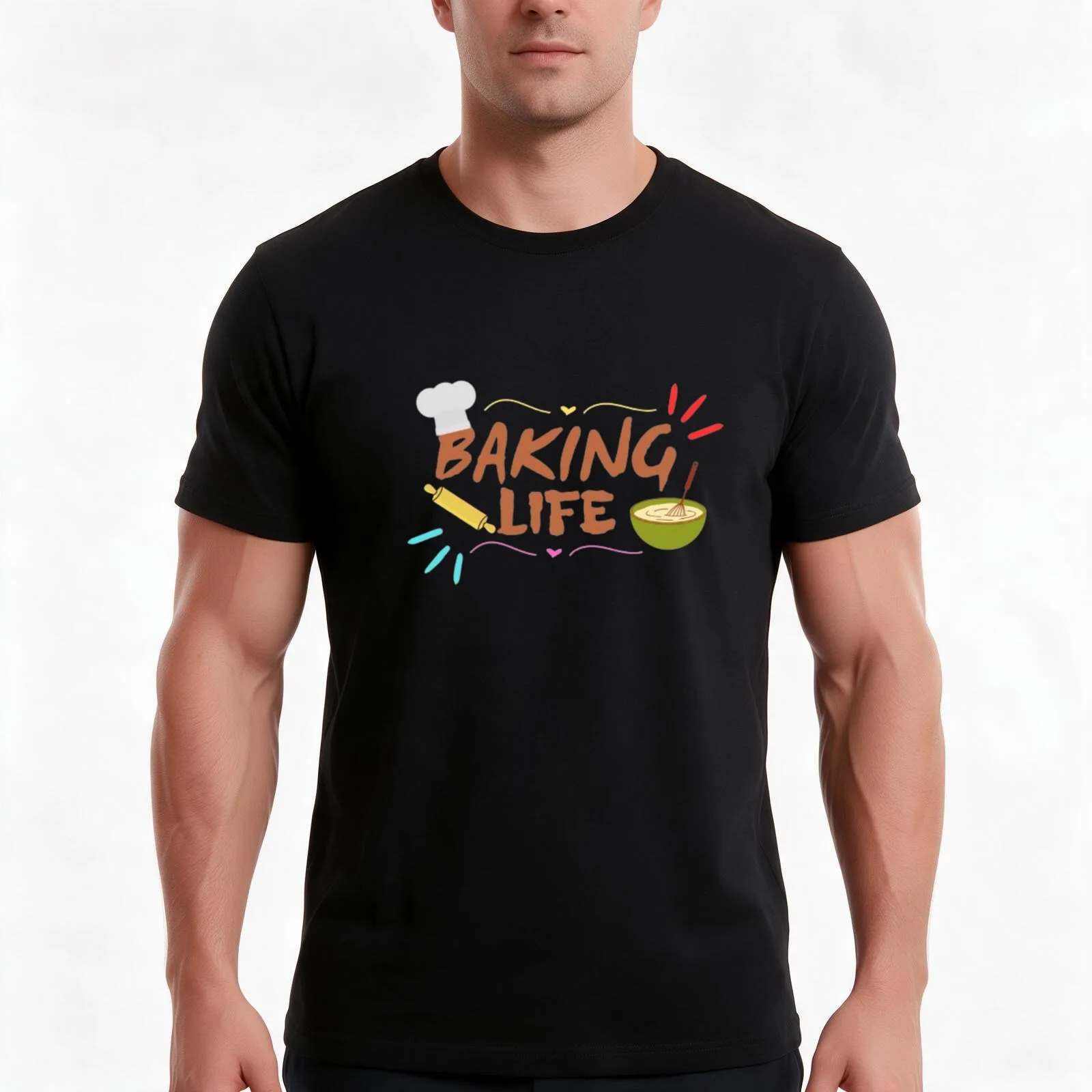 Baking Life T-Shirt Summer Casual Cotton Tee Oversized Streetwear Tops Vintage Graphic Print Loose Fit Short Sleeve