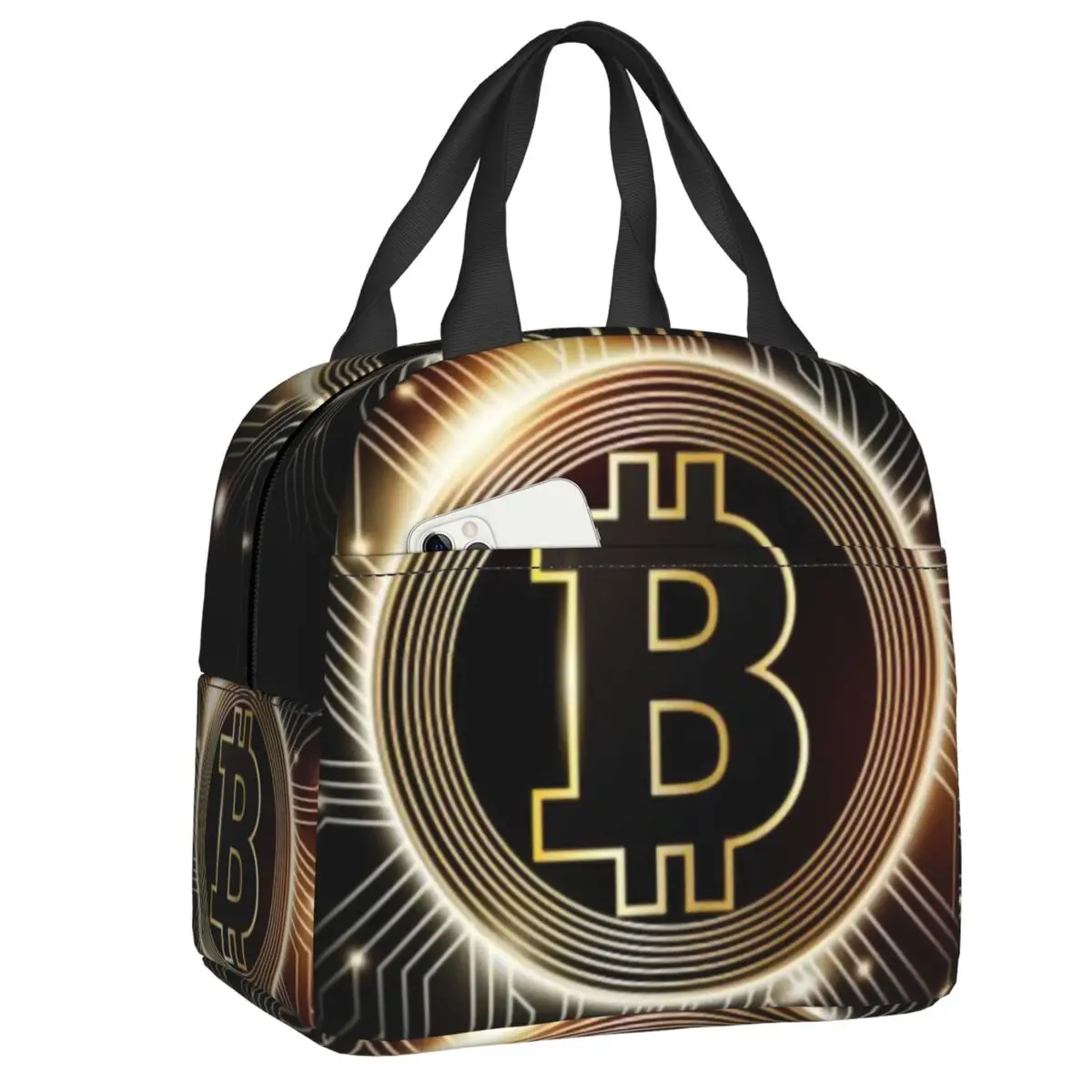 

Bitcoin Thermal Insulated Lunch Bags Women BTC Cryptocurrency Portable Lunch Tote for School Storage Food Box
