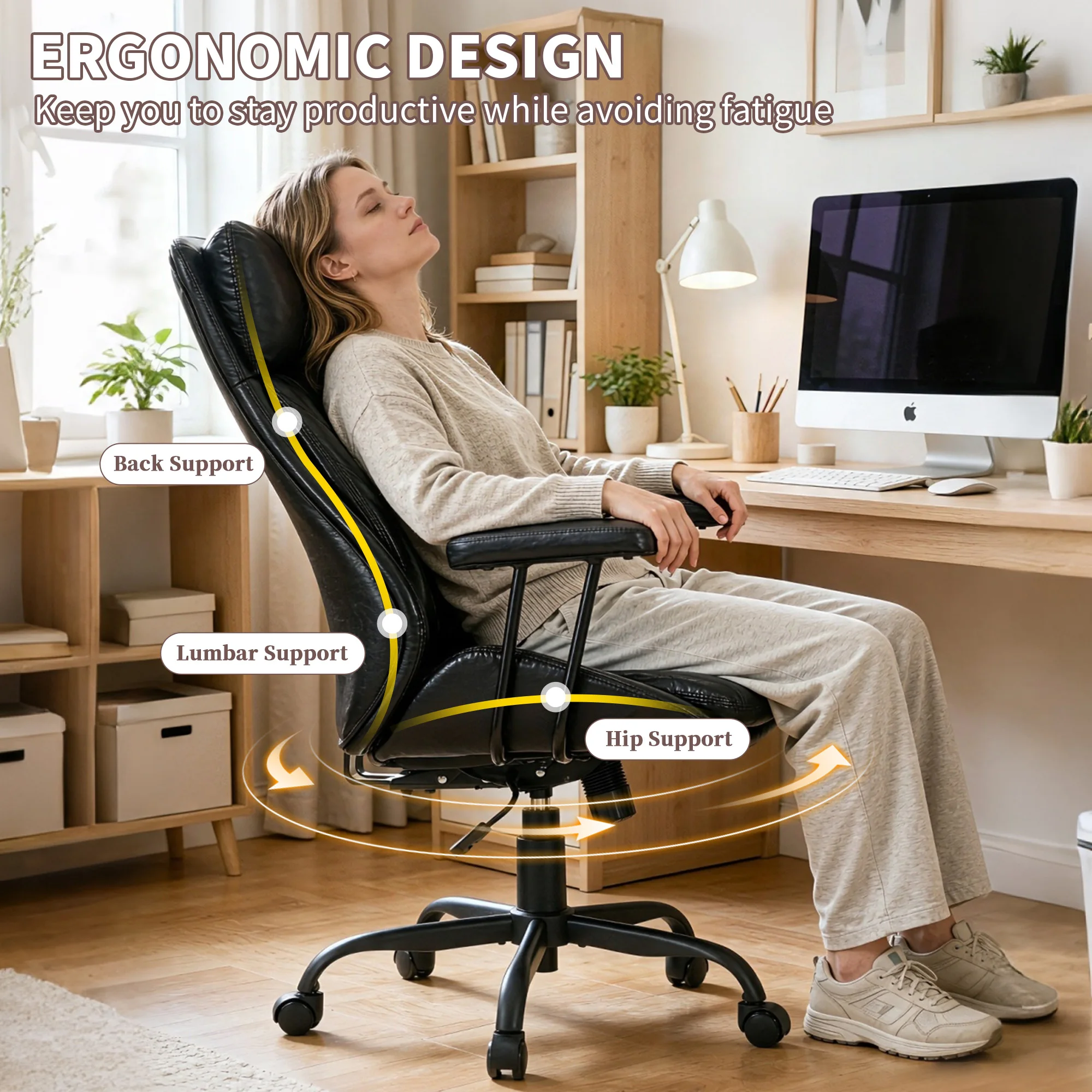 Vigosit High Back Office Chair,Brown /Black Executive Desk Chair Enomic Retro Modern Chair with Wheel and Lumbar Support Adjustable Height Rocking Swivel Manageria Chair for Home Office