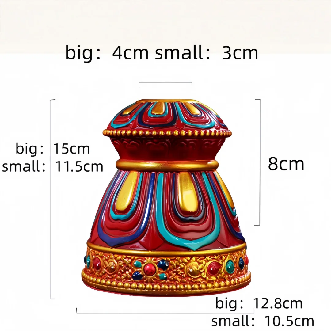 Hand-cranked runner base resin painted lotus auspicious relief Buddhist temple household rotating cylinder base ornaments