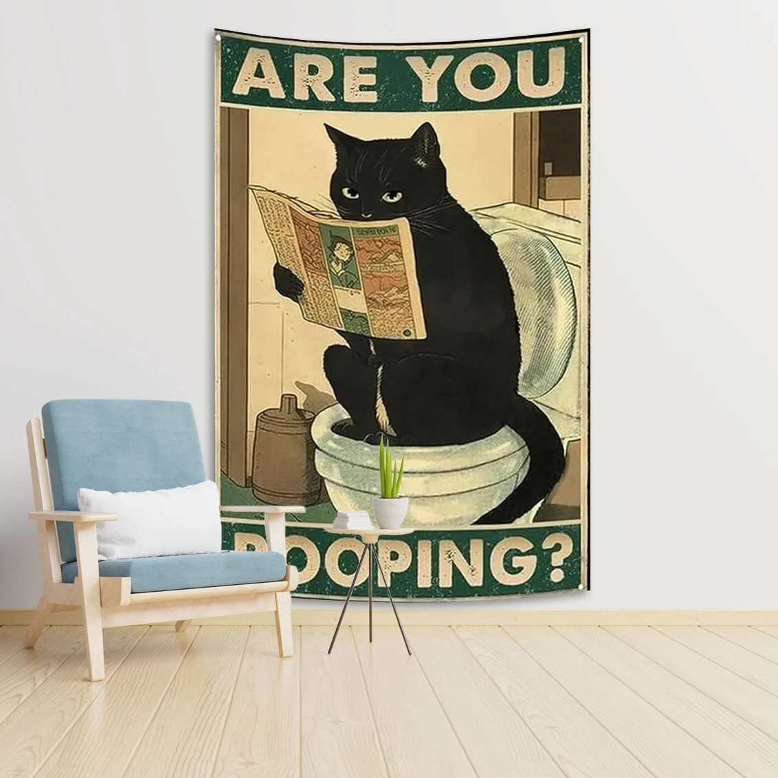 

Черный кот, котенок, чтение, художественный гобелен, газета в туалете, забавный кот, настенное украшение для гостиной, дома