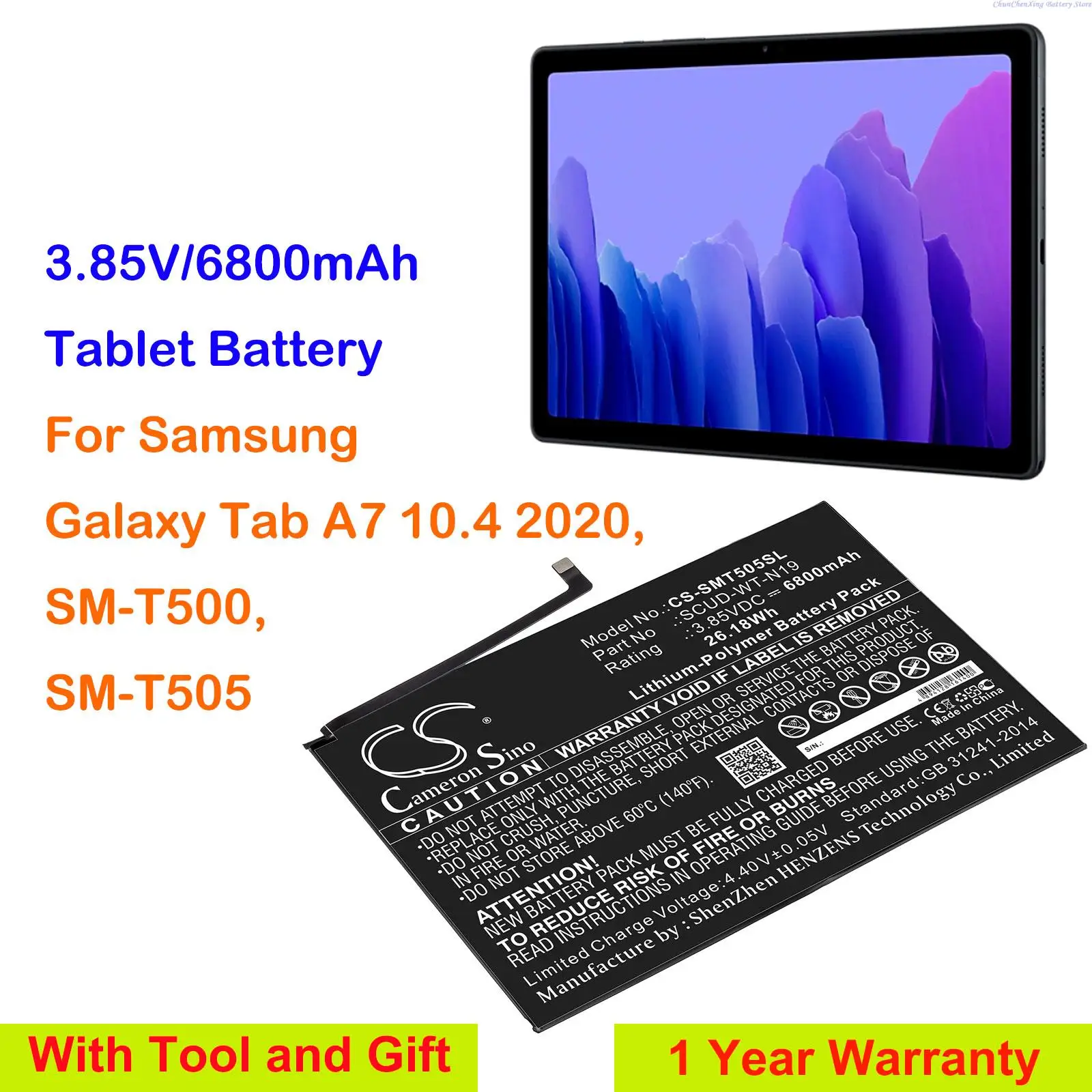 

6800mAh Tablet Battery SCUD-WT-N19 for Samsung Galaxy Tab A7 10.4 2020, SM-T500, SM-T505