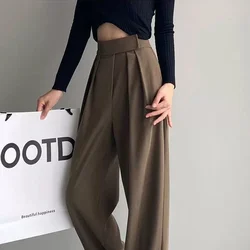 ZOKI Brown Wide Leg Women's Classic Suit Pants Vintage Palazzo Office Elegant Casual Black Trousers Female High Waist Pants New