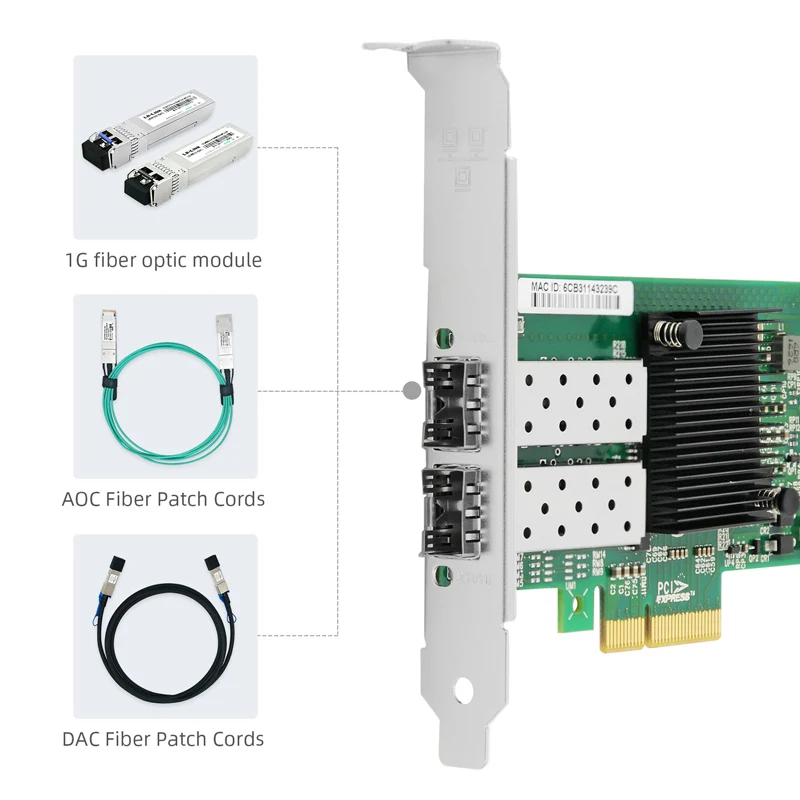 LREC9712HF-2SFP PCIe x4 محول خادم SFP ثنائي المنفذ 1G (Intel I350)