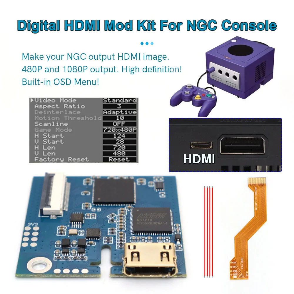 High Definition Internal For NGC Digital HDMI Module Digital to Digital HDMI Mod Kit With Built-in OSD Menu For NGC Console
