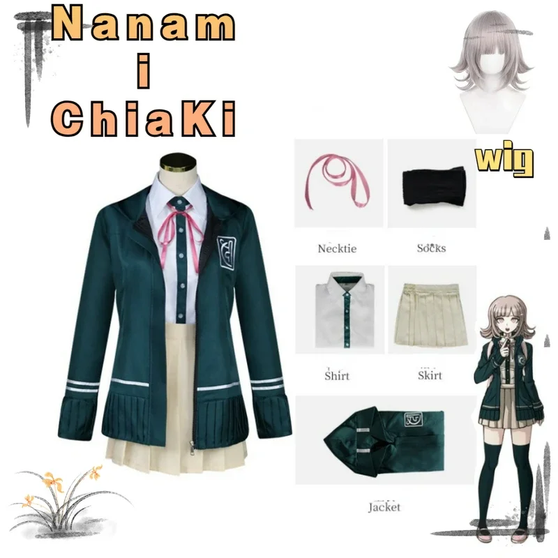 High School Uniform Anronpa Anronpa Nanami ChiaKi Cosplay jacket Long Sleeve short skirt Long Sleeve Skirt Loli Storage wig