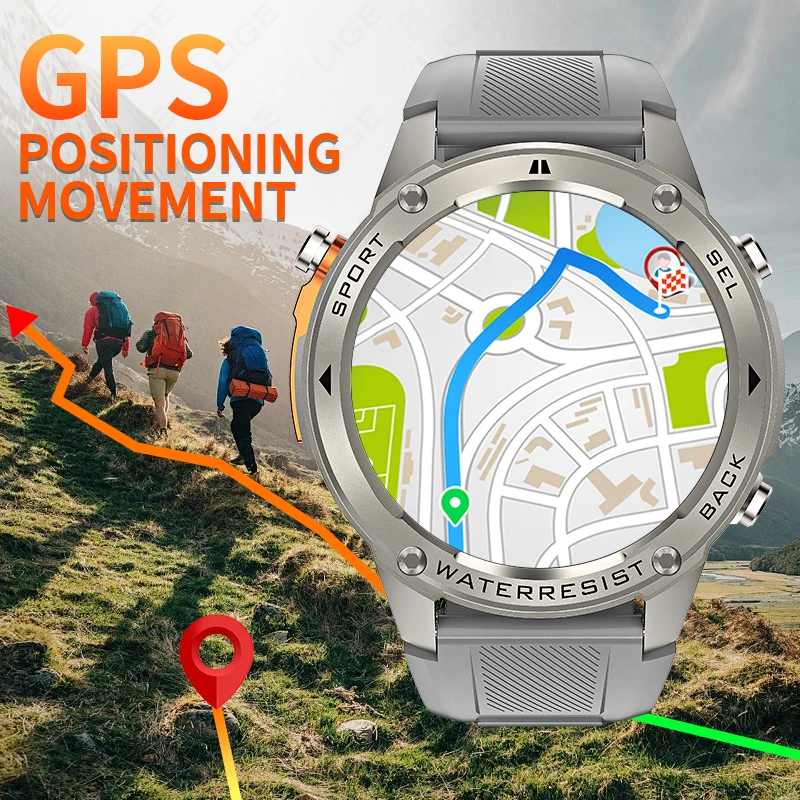 

LIGE Новый компас с пульсометром 5 атм Водонепроницаемые умные часы 2025 GPS AMOLED-экран Спорт на открытом воздухе Фитнес-трекер Смарт-часы для мужчин