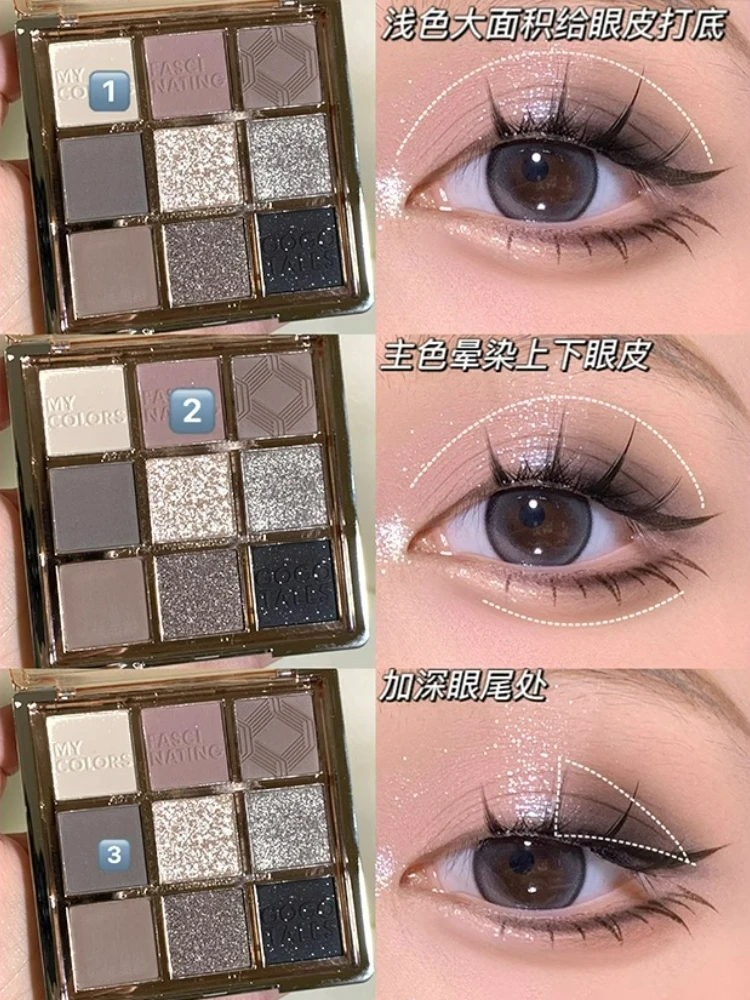 Gogotales 9-farbige glasierte Lidschattenplatte Highlight All-in-One-Platte Blau Matt Große Bodenfarbe Rauch Dunkle Augen Make-up