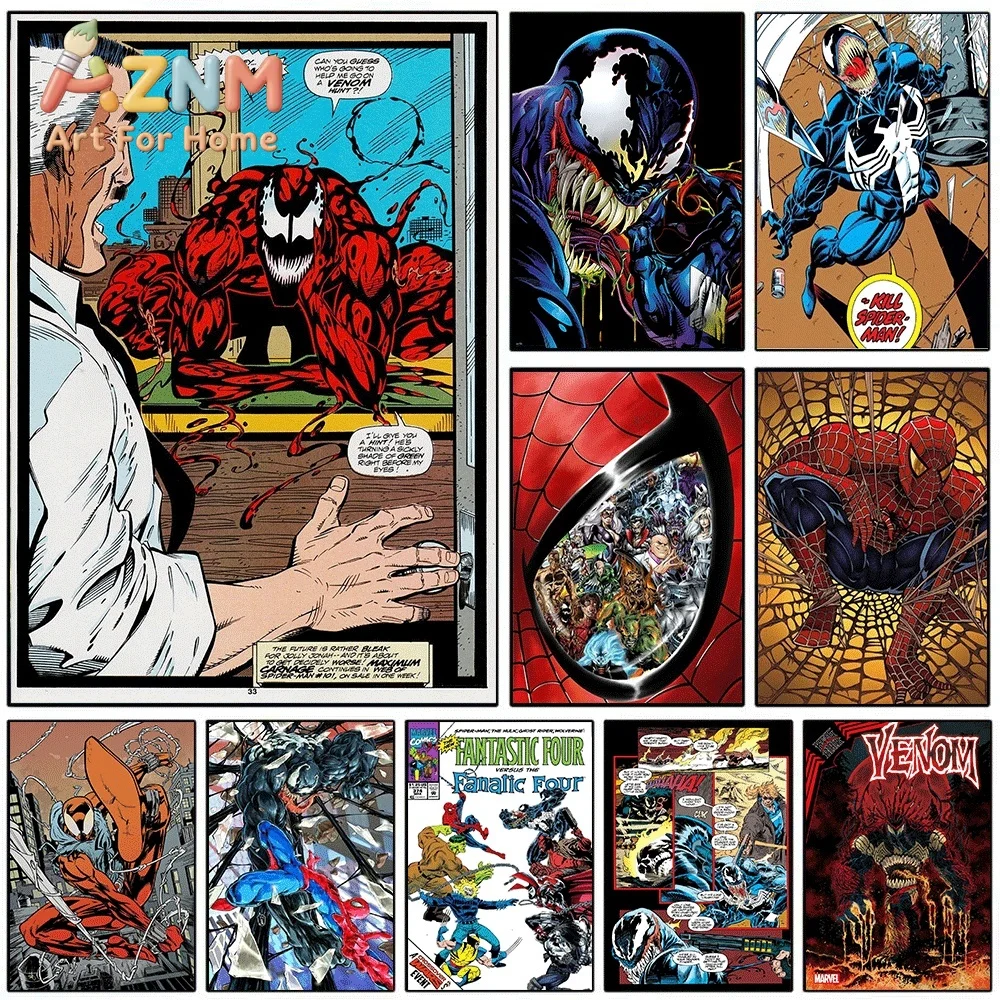 Carnage Venom Spider Man Fantastic Four Vintage Comic Canvas Wall Art Unframed Single Canvas Print Superhero Poster Home Bedro