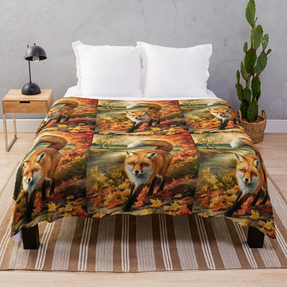 

Fox Portrait. Autumn fox, fox painting, Leonardo da Vinci style Throw Blanket blankets ands Hairys Blankets