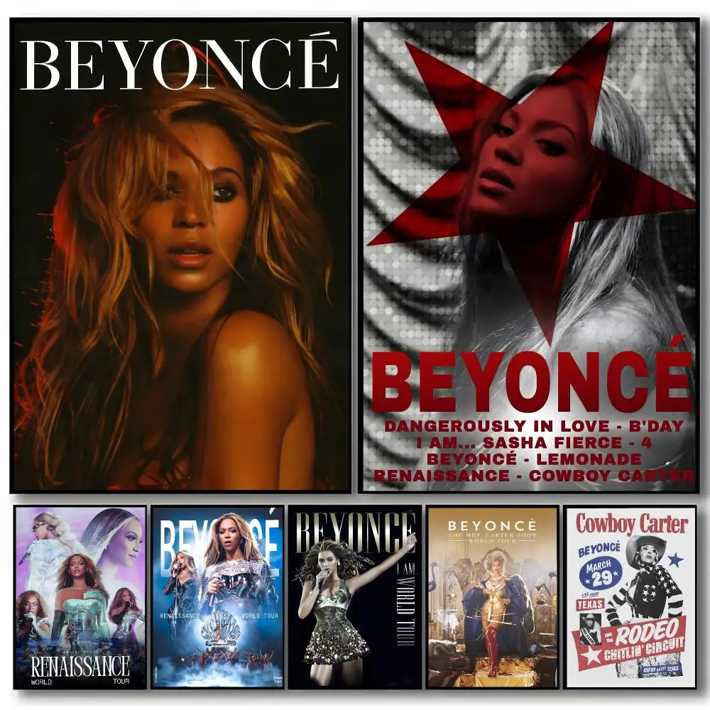 Singer Beyonce Poster Self-adhesive Art Waterproof Paper Sticker Coffee House Bar Room Wall Decor