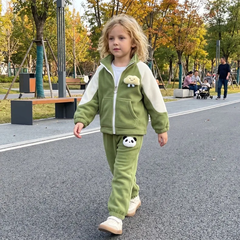 2026 Winter Verdickter Fleece Warmer Jungen- und Mädchen-Mantel + Lange Hose 2-Teiliges Set Kinder Plus Kaschmir-Hosenanzug Kinderjacke mit Reißverschluss – Detail 6