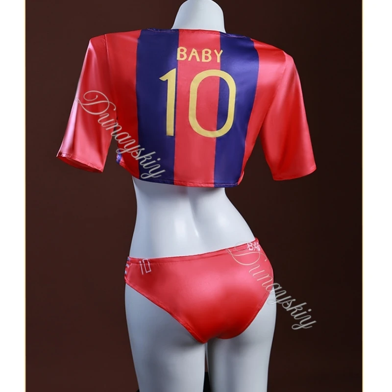 Women Football Cheerleader Two Piece Lingerie Set Red Purple Stripe Crop Top Football Themed Bikini Lingerie for Club Party view 4