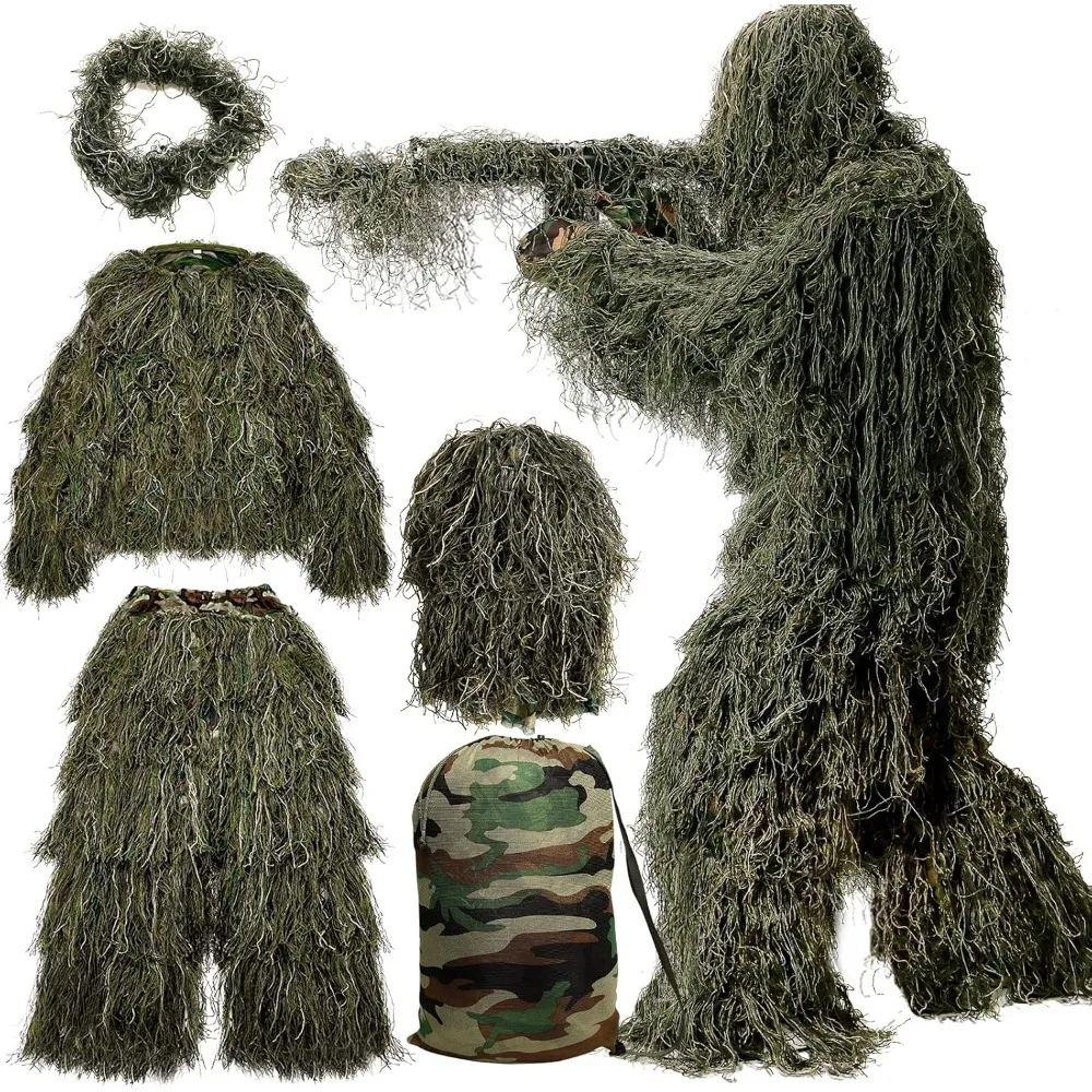 Costume de camouflage Ghillie 3D pour adulte, vêtements respirants et de camouflage, polyvalents, adaptés aux activités de plein air, à la photographie de la nature et aux costumes d'Halloween.