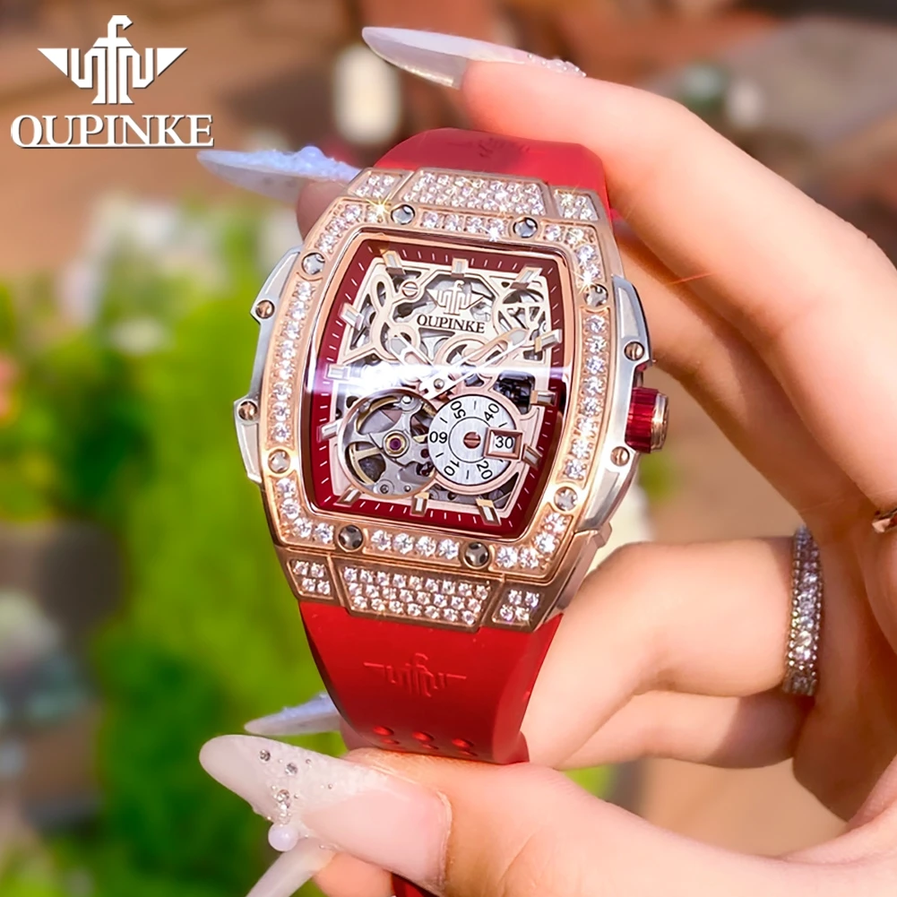 OUPINKE Luxury TOP Brand Automatic Watch for Women Fully Diamond Ladies Imported Mechanical Movement Watches Elegant Hand Clock