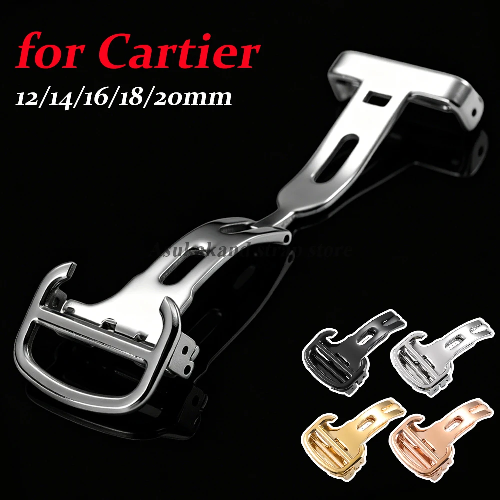 12mm14mm 16mm 18mm 20mm Single Side Stainless Steel Folding Clasp for Cartier Button Leather Watchband Silver Buckle Accessories