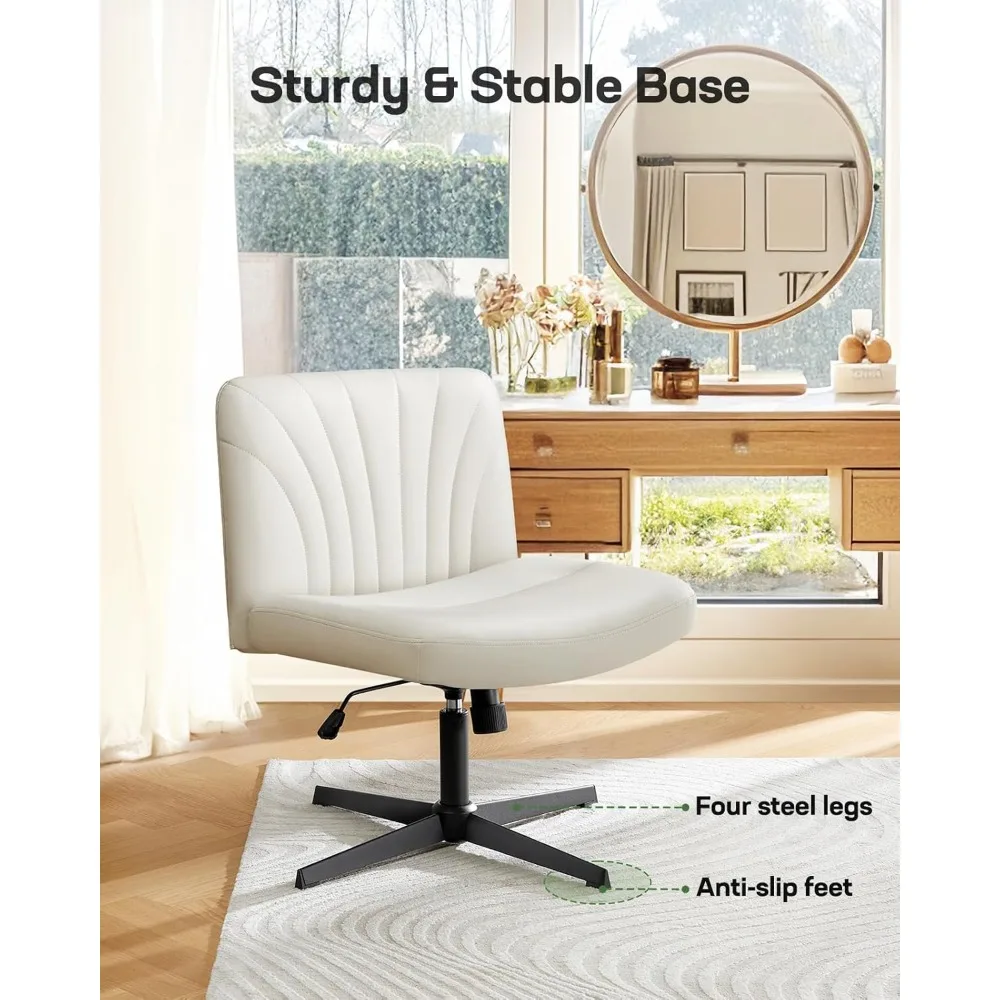 كرسي مكتب Marsail ذو أرجل متقاطعة: كرسي مكتب متقاطع من جلد البولي يوريثان، كرسي مكتب واسع بدون ذراع، ارتفاع دوار قابل للتعديل، كرسي الغرور Cha #5