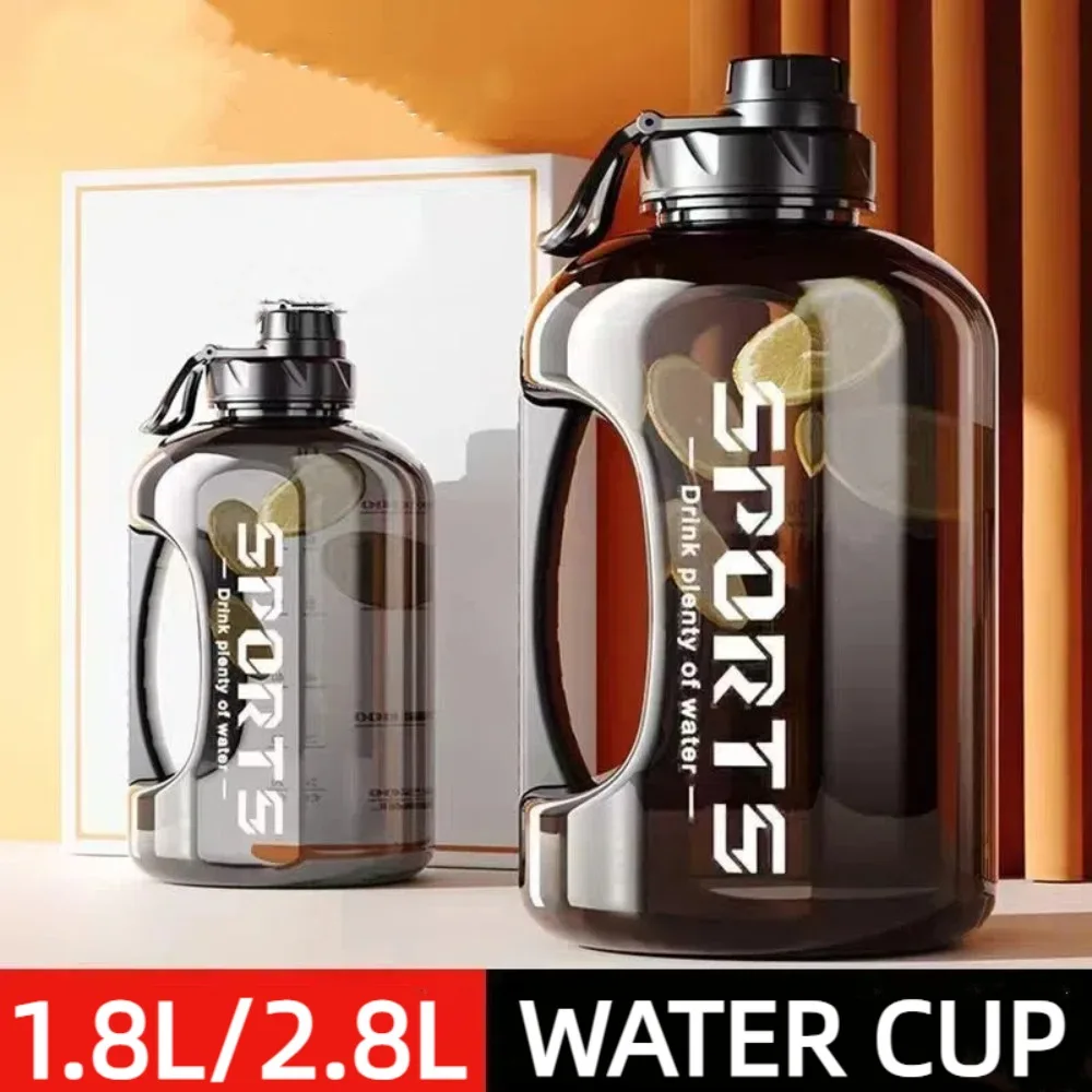 

1.8L/2.8L Large Capacity Water Bottle Portable Plastic Big Belly Cup with Handle Leakproof Sports Water Cup School Boys Girl