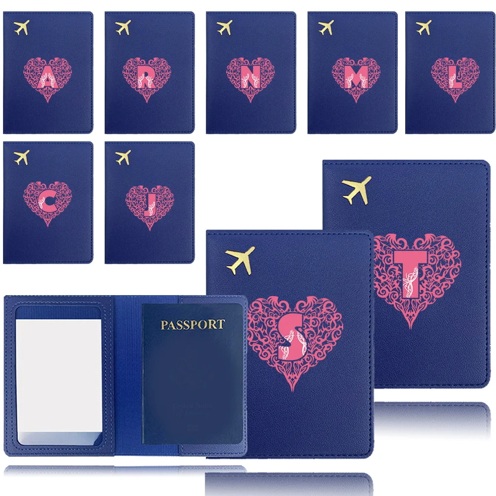 Fashion Passport Case PU Airplane Passport Cover Portable Business Passport Clip Bank Card Organizer Cover Love Letter Pattern