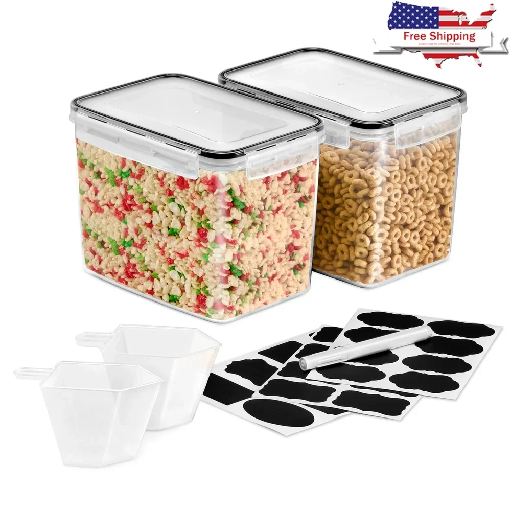 

2 упаковки герметичных контейнеров для хранения продуктов питания, 121 унций, с защелкивающимися крышками, прочные штабелируемые кухонные органайзеры, хлопья, макароны, мука, закуски