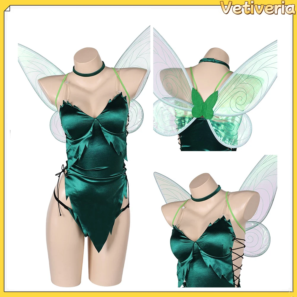 Women Pan Cosplay Tinker Bell Christmas Cosplay Costume Fantasia Roleplay Vest Wings Outfits Halloween Carnival Party Suit